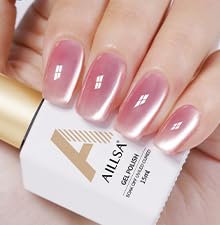 AILLSA Glass Cat Eye Gel Nail Polish, 15ml Pink Glitter Jelly Sheer Gel Polish, Translucent Magnetic Shimmer Sparkle Nail Art U V Salon 0.5 OZ GF36