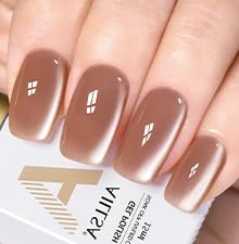 AILLSA Glass Cat Eye Gel Nail Polish, 15ml Nude Glitter Jelly Sheer Gel Polish, Translucent Magnetic Shimmer Sparkle Nail Art U V Salon 0.5 OZ GF34