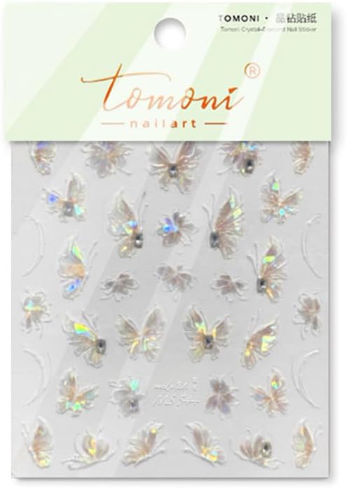 1Pcs Butterfly Nail Stickers 5D Embossed – Premium Salon-Quality Nail Charms with Crystal Diamond Design Accessories, Easy Application & Self-Adhesive Retro Butterflies Decal for DIY Manicure Nail Art