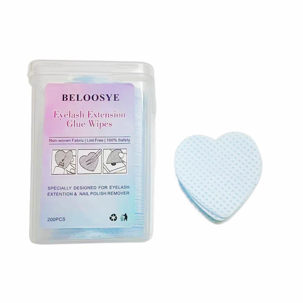 Lint Free Nail Wipes, 400pcs Eyelash Extension Glue Wipes,Super Absorbent Soft Non-woven Fabric Heart Shaped Nail Remover Wipes for Lash Extension Supplies & Nail Polish Bottle(Blue)