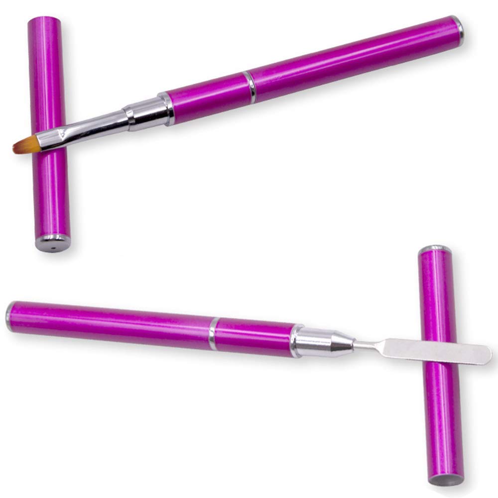 Kalolary 2Pcs Dual-Ended Poly Gel Nail Brush & Picker, 2 in 1 Designs Stainless Steel Brush & Slice Tool for UV Gel Acrylic Nails Extension