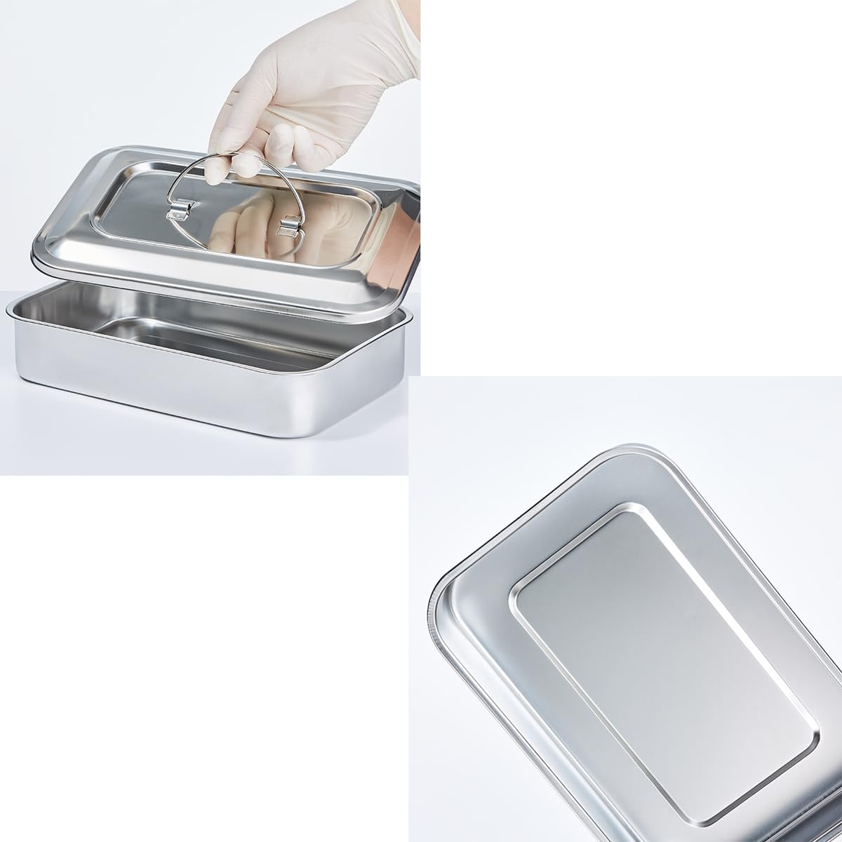 Easyinsmile Medical Surgical Tray Dental Sterilization Instruments Tray Organizer Holder with Lid & Handle Grip (Silver)