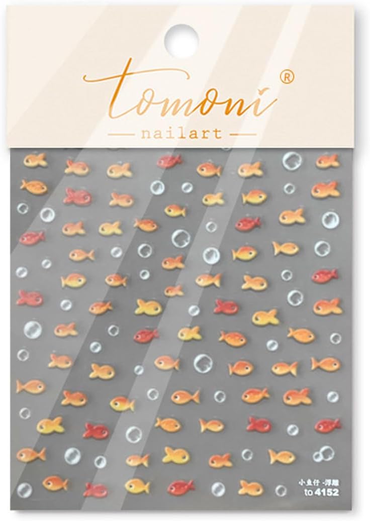 Little Goldfish Nail Art Stickers Small Koi Nail Art Decals for Acrylic Nails 5D Embossed Self-Adhesive Little Red Fish Nail Sticker Water Bubble Designs Nail Decal for Women DIY Summer Manicure Decor