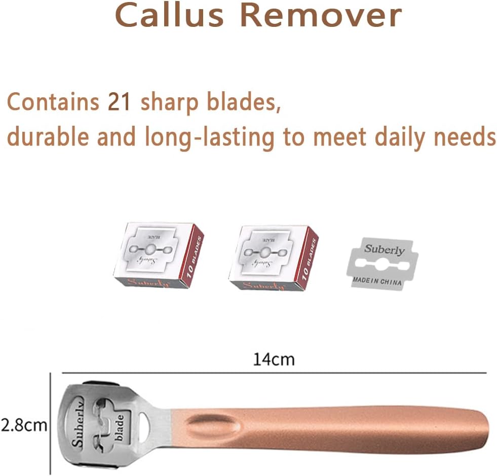 Dual-Sided Foot File-Dead Skin and Callus Shaver with 20 Blades-Stainless Steel Foot Remover for Removing Calluses, Aged Keratin, Hard Dead Skin, and Toe Gap Cleaning-Heel Scraper Pedicure Tool Kit