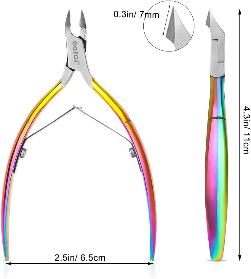 BEZOX Professional Cuticle Clipper with Tip Cover, Rainbow Finish, Stainless Steel Manicure Tool Cuticle Remover, 7mm Jaw, 1 Piece
