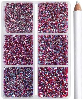 Beadsland 7200pcs Flatback Rhinestones, Light Red AB Rhinestone Nail Gems Round Crystal Rhinestones for Crafts,Mixed 6 Sizes with Wax Pencil Kit, SS3-SS10, Light Siam AB