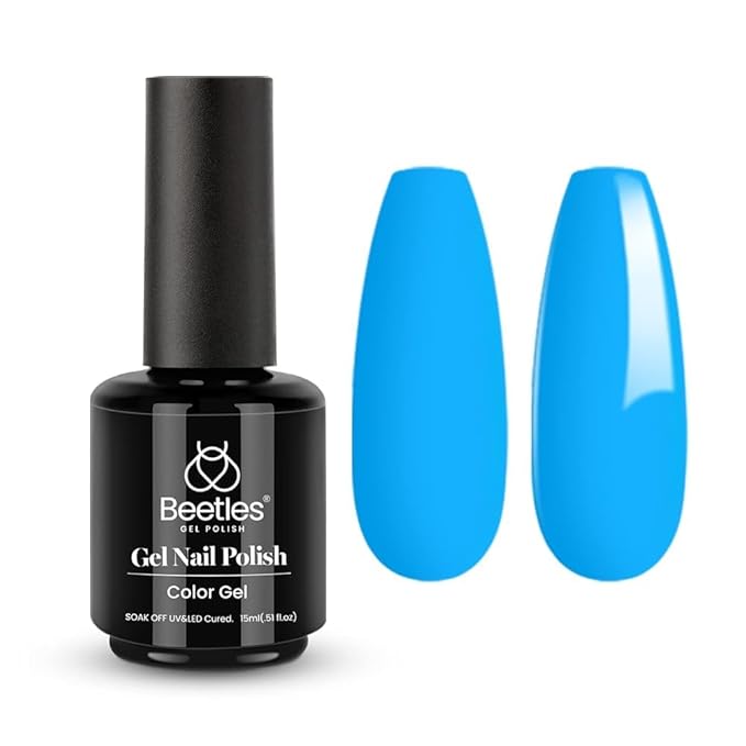 Beetles Blue Gel Polish, 1 Pcs 15ml Bright Blue Gel Nail Polish Soak Off Nail Art Manicure Salon Home DIY Design Uv Nail Lamp Needed Gift for Women
