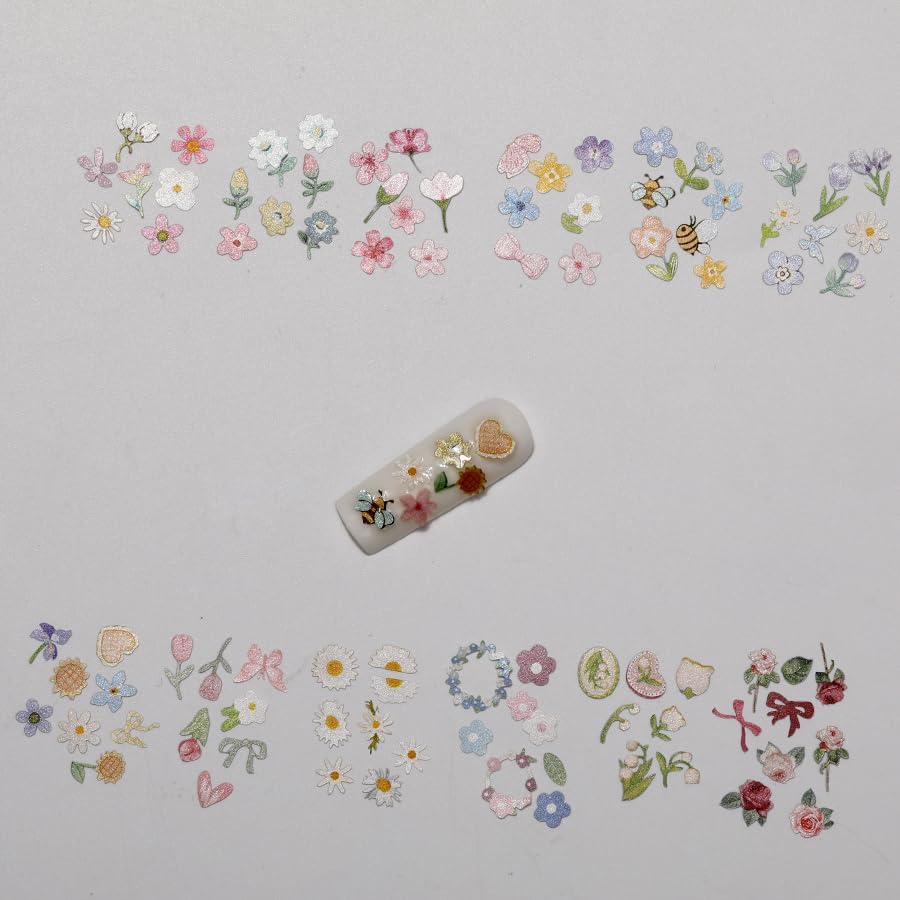 300Pcs 3D Flower Nail Art Charms Sequins Decals Colorful Mixed Flowers Leaves Butterfly Design Slice Nail Flowers Ultra Wood Pulp Flakes Sequins 1