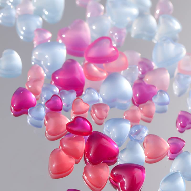 Heart Nail Charms 3D Flat Back Design Orange Pink Blue Heart Nail Art Charms for Acrylic Nails Decoration DIY Hearts Nail Jewelry Gems Change Color in Sunlight