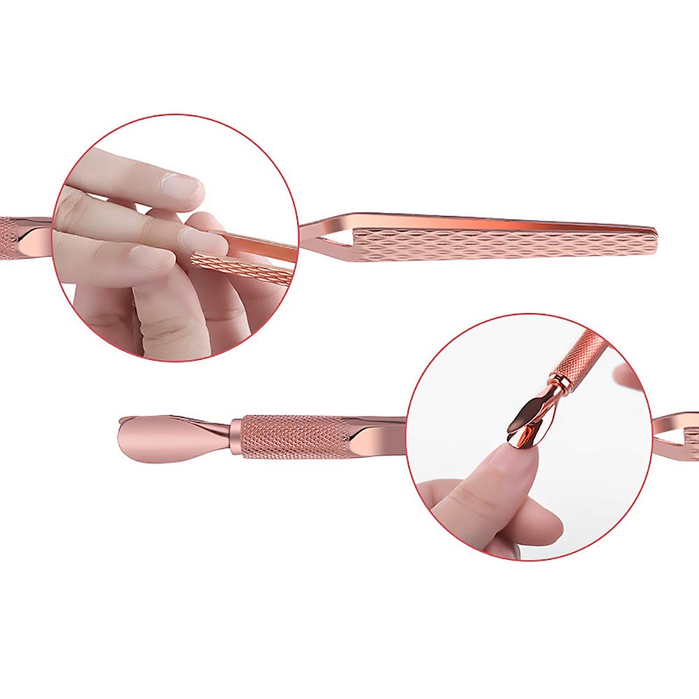 SILPECWEE 1Pc Rose Gold Nail Cuticle Pusher C Curve Nail Pinching Clips Nail Pusher Gel Nail Scraper False Nail Shaping Tweezers Nail Polish Remover Multi-Function Manicure Tools