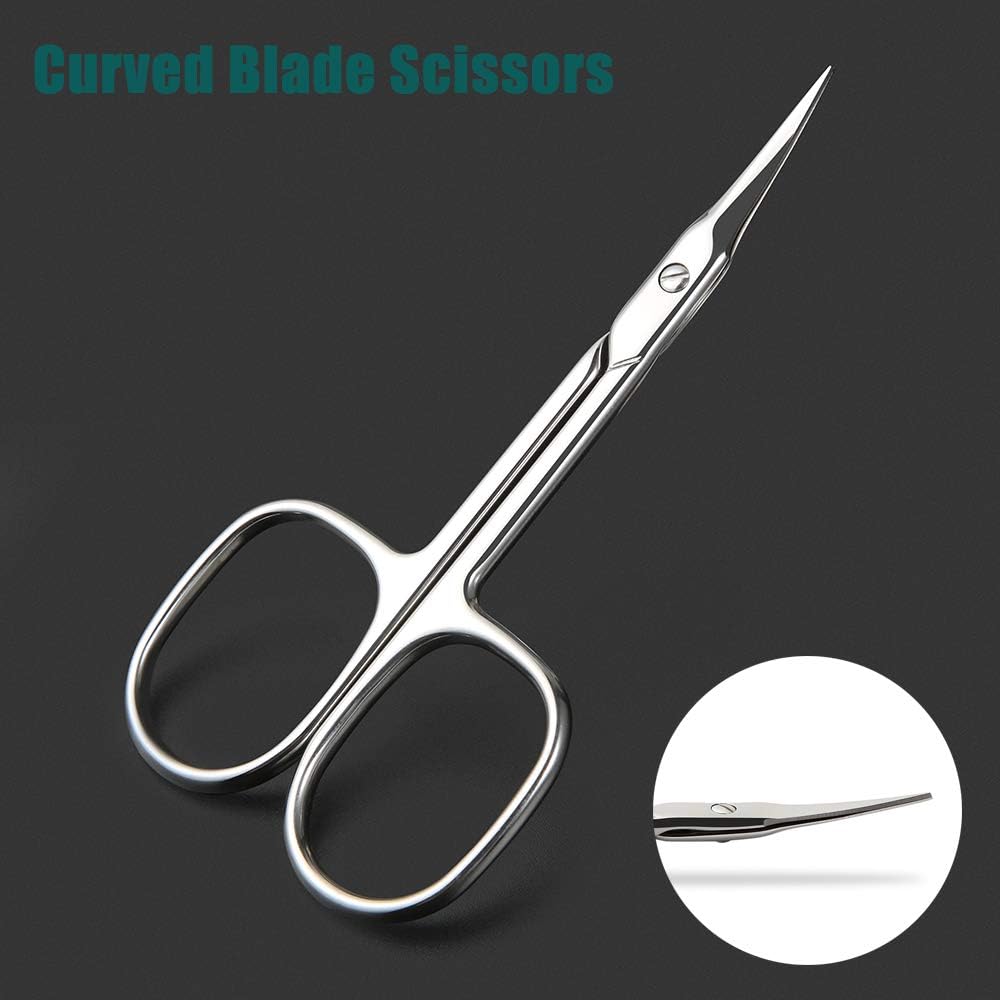 BEZOX Small Scissors 2 PCS Set - Nail Cuticle Scissors/Manicure Scissors Kit - Straight and Curved Blade Beauty Scissor for Beard/Mustache, Nose Hair, Ear Hair, Eyelashes and Eyebrow Trimming