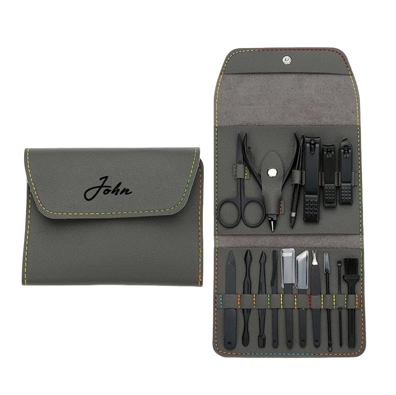Custom Manicure and Pedicure Set, Customize 16 in 1 Nail Care Kit with Nail Clippers, Cuticle Trimmer, Tweezers, Metal File, Pedicure Tools for Home, Travel or Christmas Birthday Gift Use (Black)