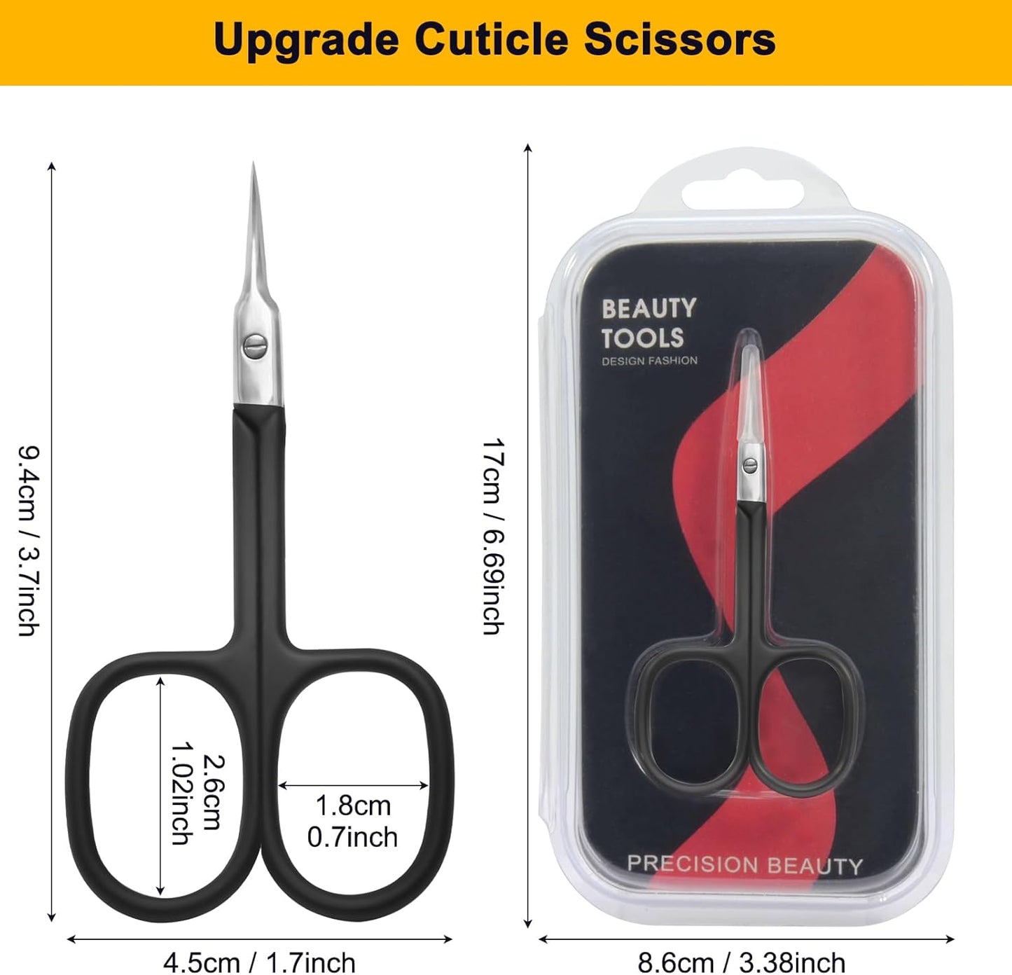 CGBE Cuticle Scissors Extra Fine Curved Blade, Super Slim Manicure Scissors for Cuticles Professional Small Scissors with Precise Pointed Tip Grooming Blades, Eyebrow, Eyelash, and Dry Skin - Black