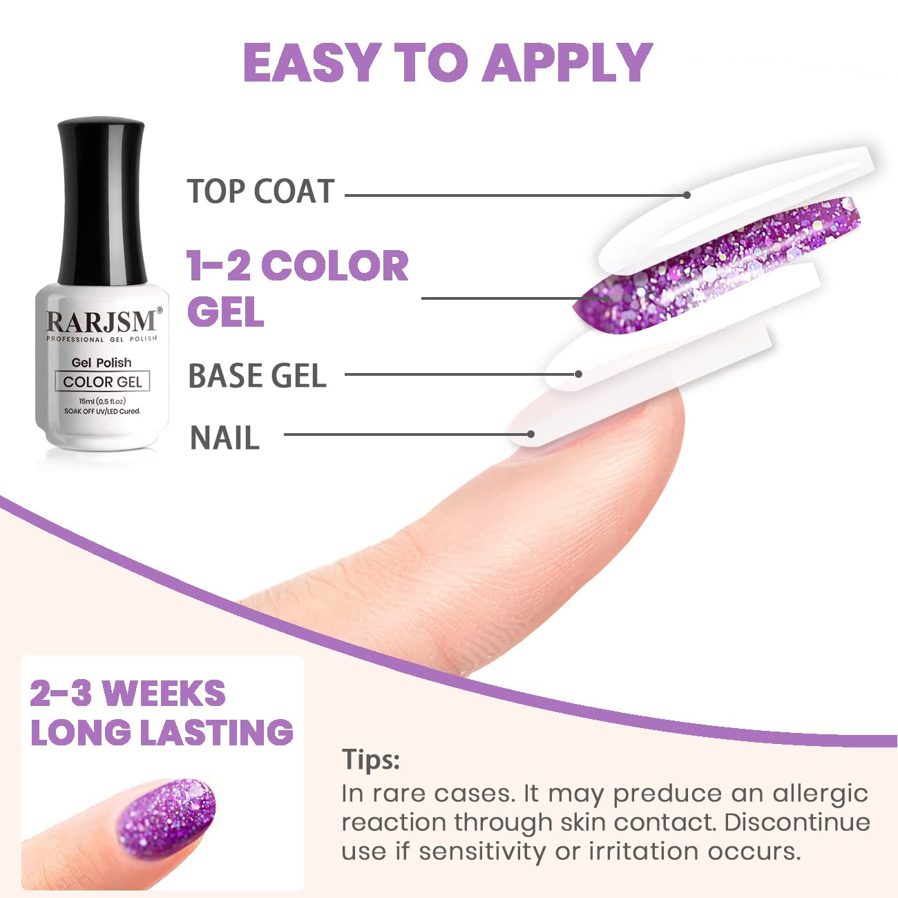 RARJSM Lavender Gel Nail Polish Glitter Sparkly Iridescent Rainbow Purple Shimmer Holographic Nail Gel Polish Soak off L e d U V Curing Required High Pigments for Home Salon Manicure Nail Art 15ml