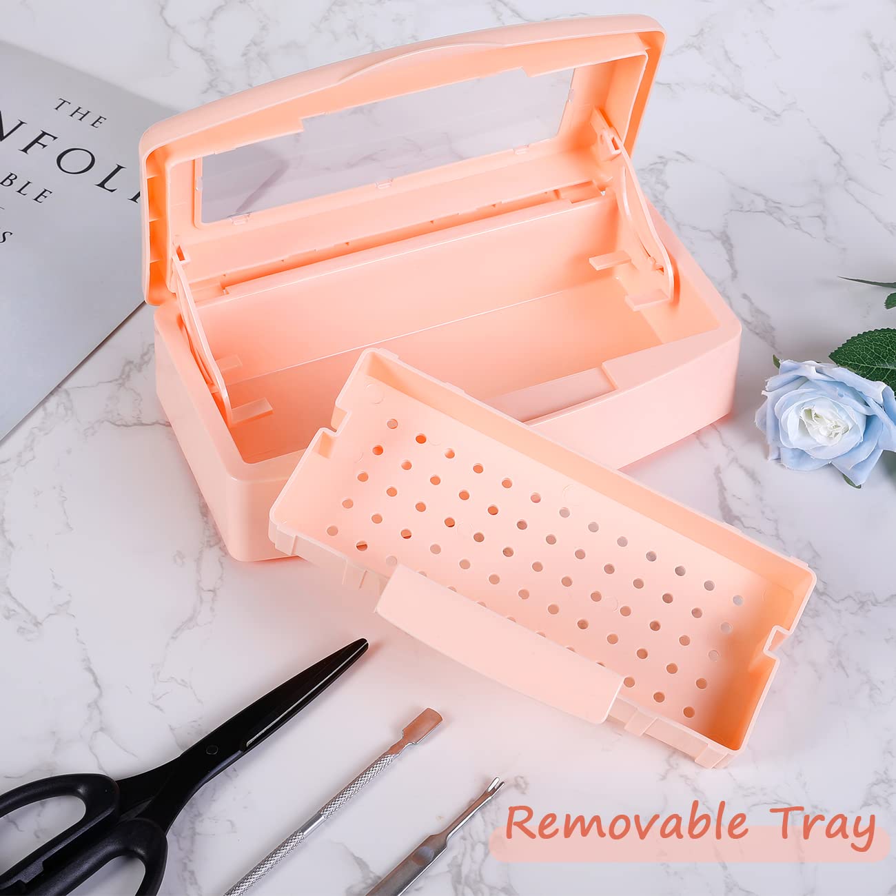 Gusnilo Sterilizer Box Nail Tool Barbicide Disinfectant Jar Plastic Disinfectant Container Suitable for Nail Tools Hair Salons Beauty Centers and Manicure and Nail Equipment(Orange)