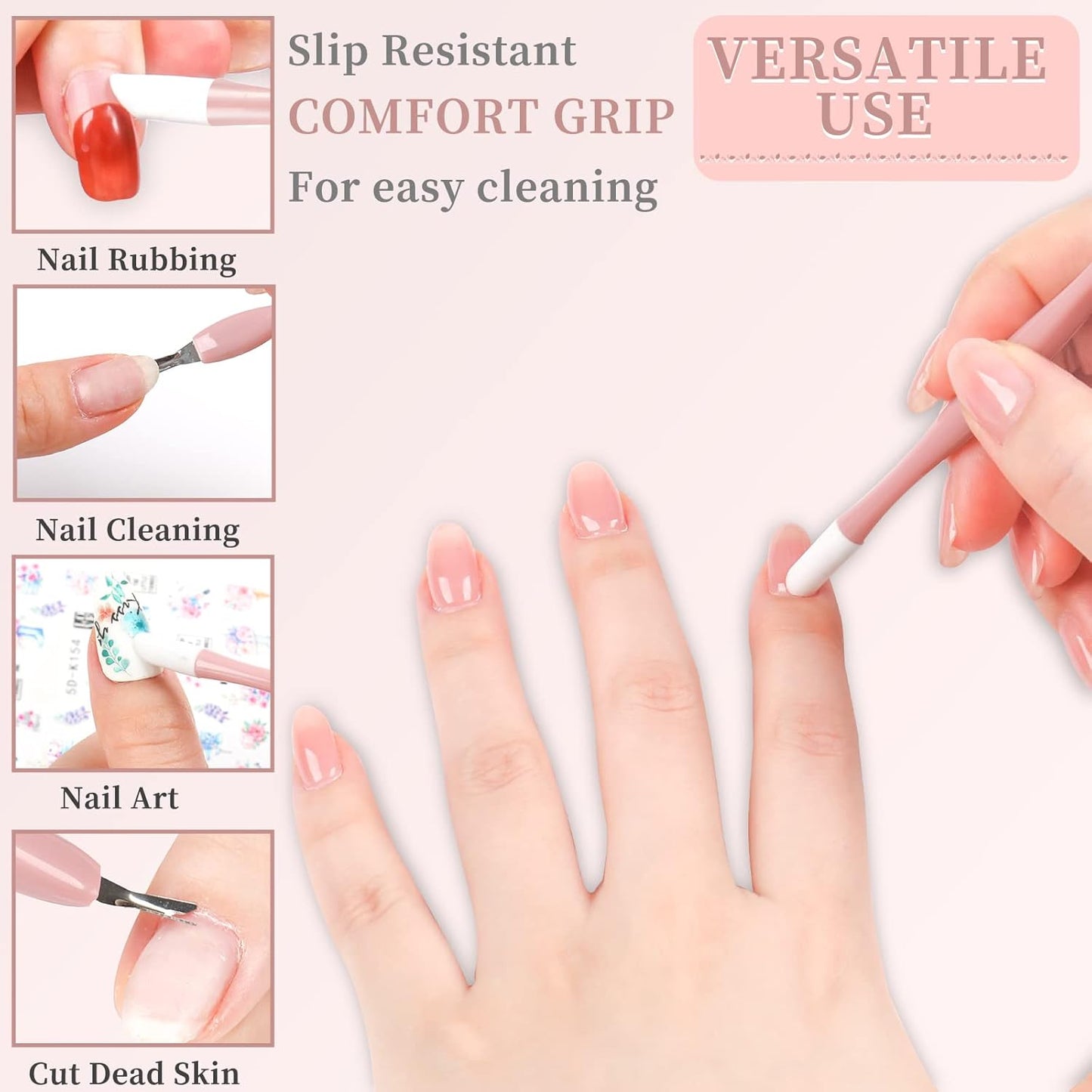 50Pcs Nail Cuticle Trimmer Rubber Nail Cleaner, Plastic Handle Cuticle Knife, Double End Nail Dead Skin Fork Cuticle Pusher Bulk Nail Art Cuticle Remover Tools for Girls Women and Men-Rose…