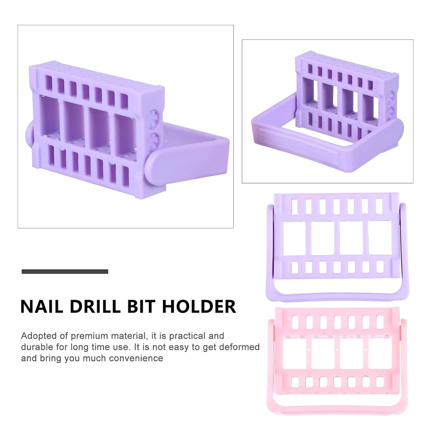 Lurrose 2PCS Nail Drill Bits Holder 16 Holes Drill Bit Organizer Stand Manicure Nail Art Rack Grinding Head Holder for Home