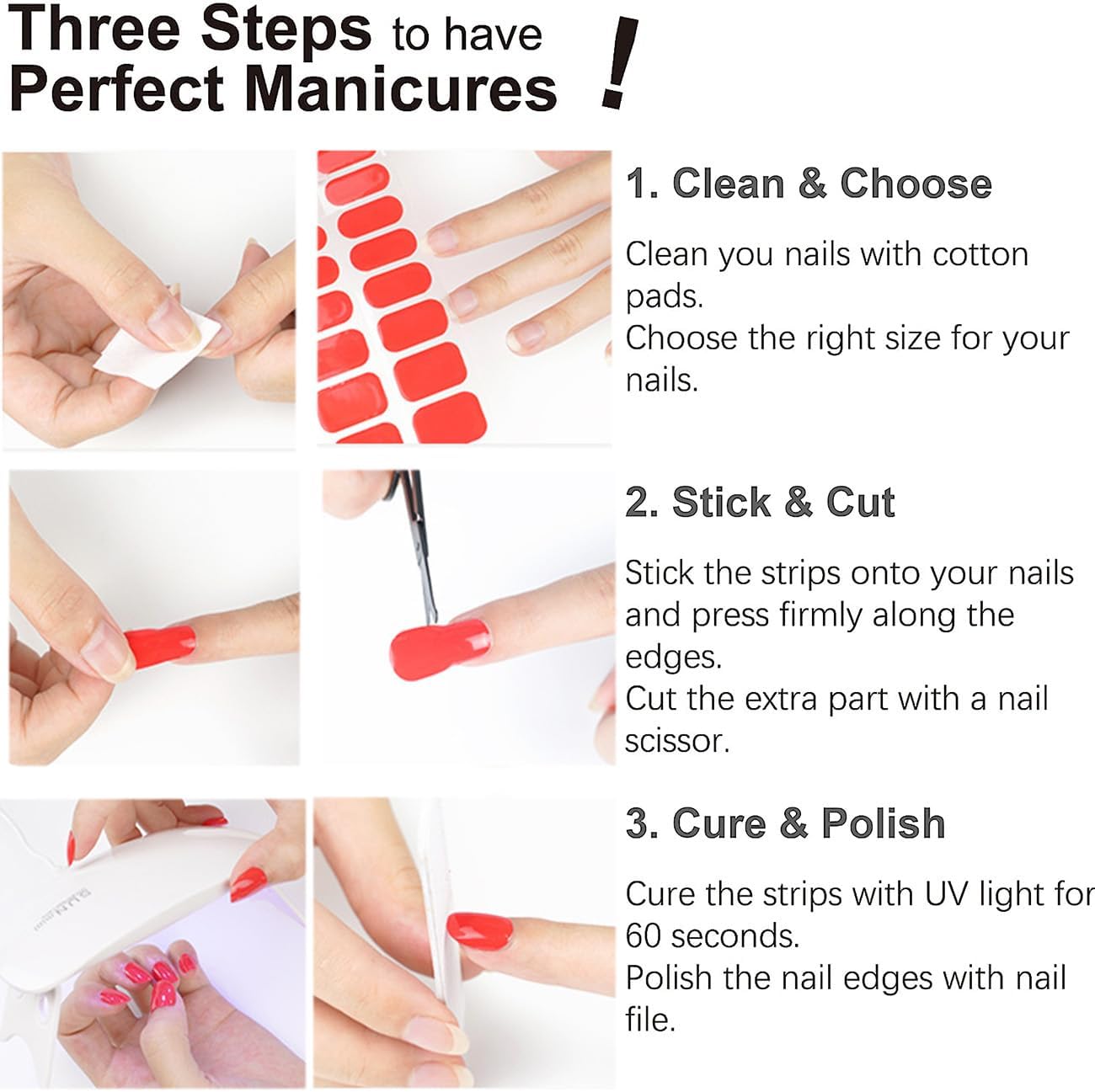 Semi Cured Gel Nail Strips, White Flower 20pcs Adhesive UV Sticker, Wraps for Home Manicure DIY