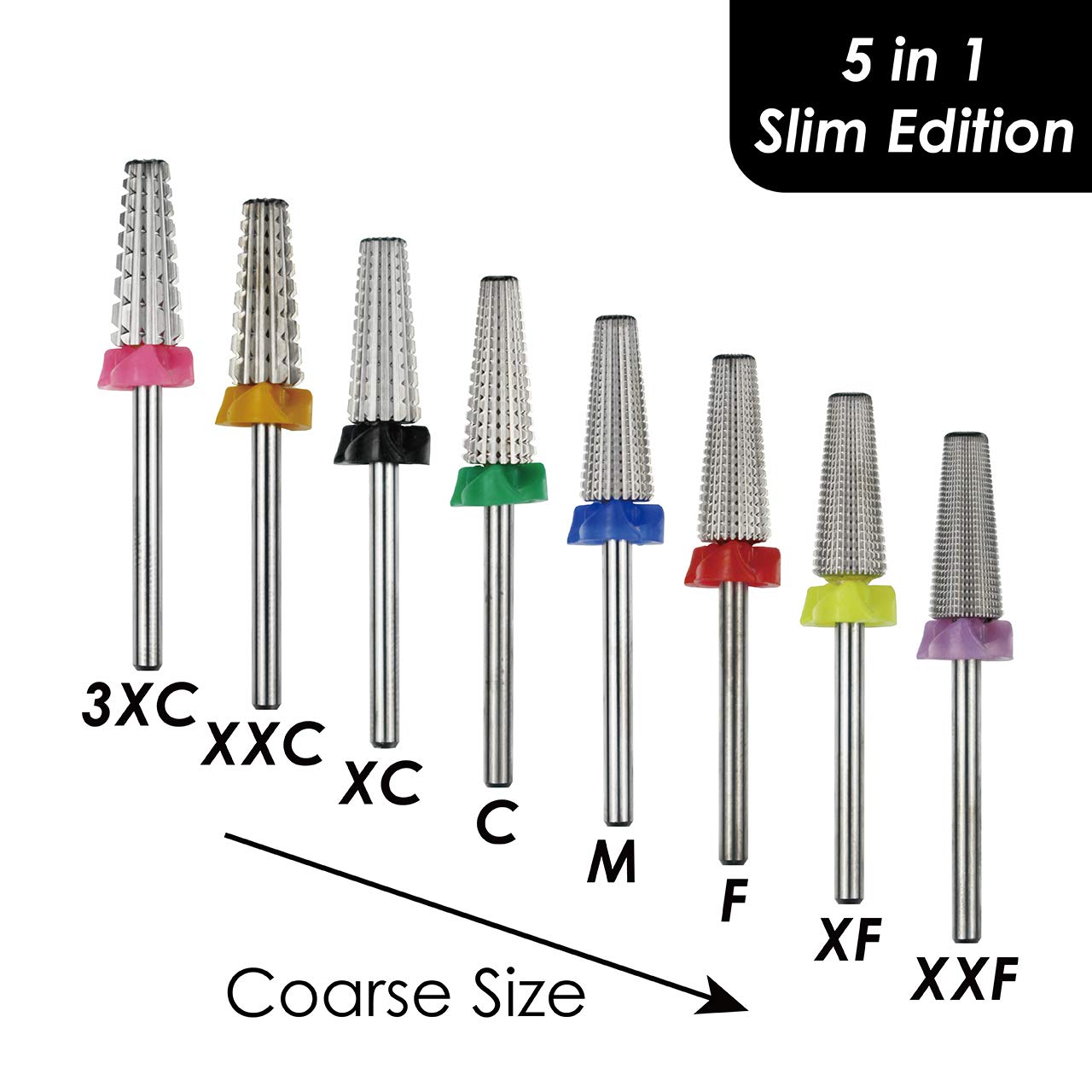 C & I 5 in 1 Nail Drill Bit, Slim Edition, Professional Manicure Drills for Electric Nail Drill Machine (Extra Fine -XF)
