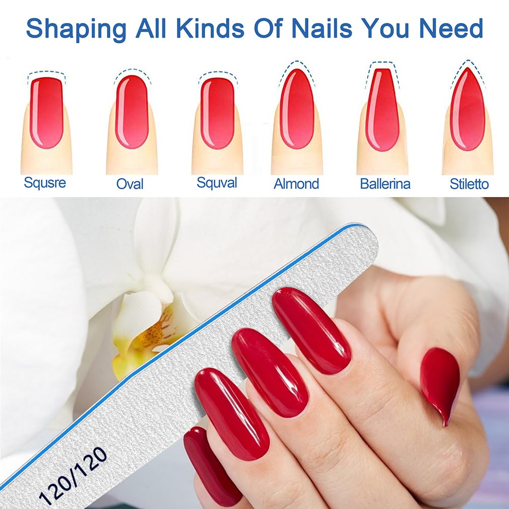 120/120 Grit, 12pcs Nail File for Poly Nail Extension Gel Emery Boards, for Acrylic Nails Coarse for False Nails Manicure Pedicure Tools for Home Salon