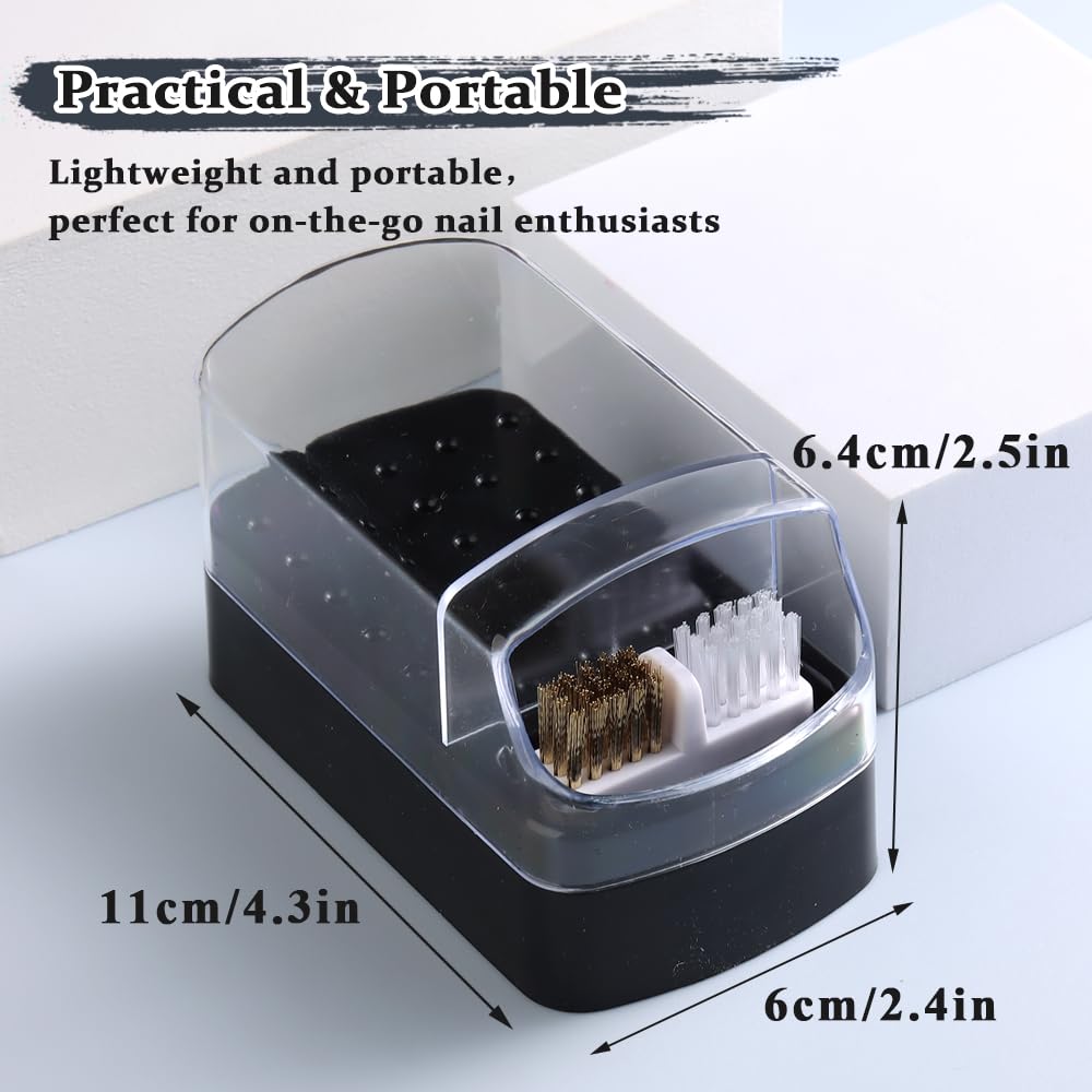 2 in 1 Nail Drill Bits Holder with Nail Drill Bits Cleanser, 30 Holes Dustproof Drill Bits Stand Display Storage Box, Steel Wire & Nylon Double Brush Manicure Drill Cleaning Tools for Home Salon