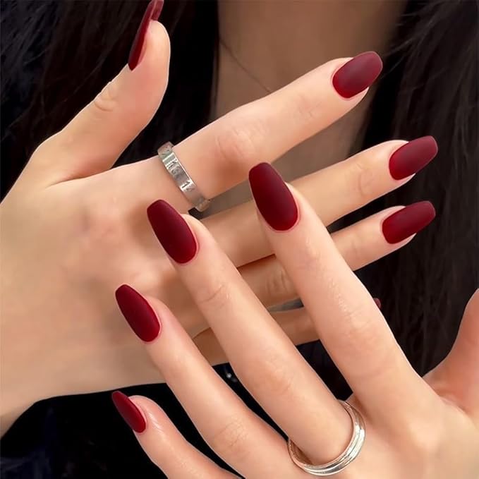 COSMOO 12ml Burgundy Matte Nail Polish, Quick Dry Nail Lacquer for Nail Art Varnish, Mist Effect Matte Finish Velvet Nail Polish, 0.41 fl oz (Burgundy, 0.41 fl oz)
