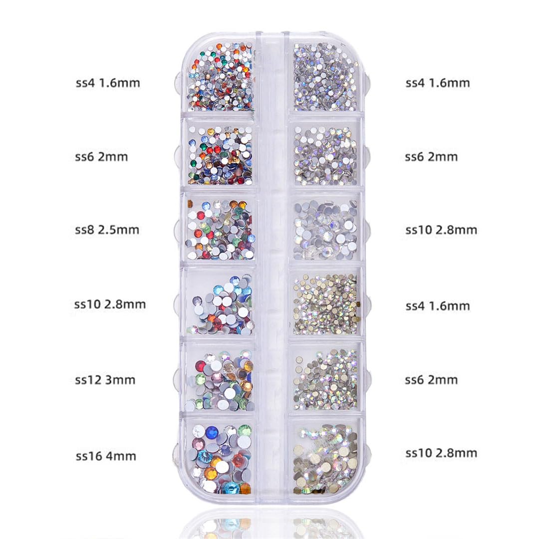 12 grid flat back Rhinestones with Tweezers and Wax Pencil Gems , DIY decorative Nail Face and apparel accessories (mixed color,crystal AB and starry sky)