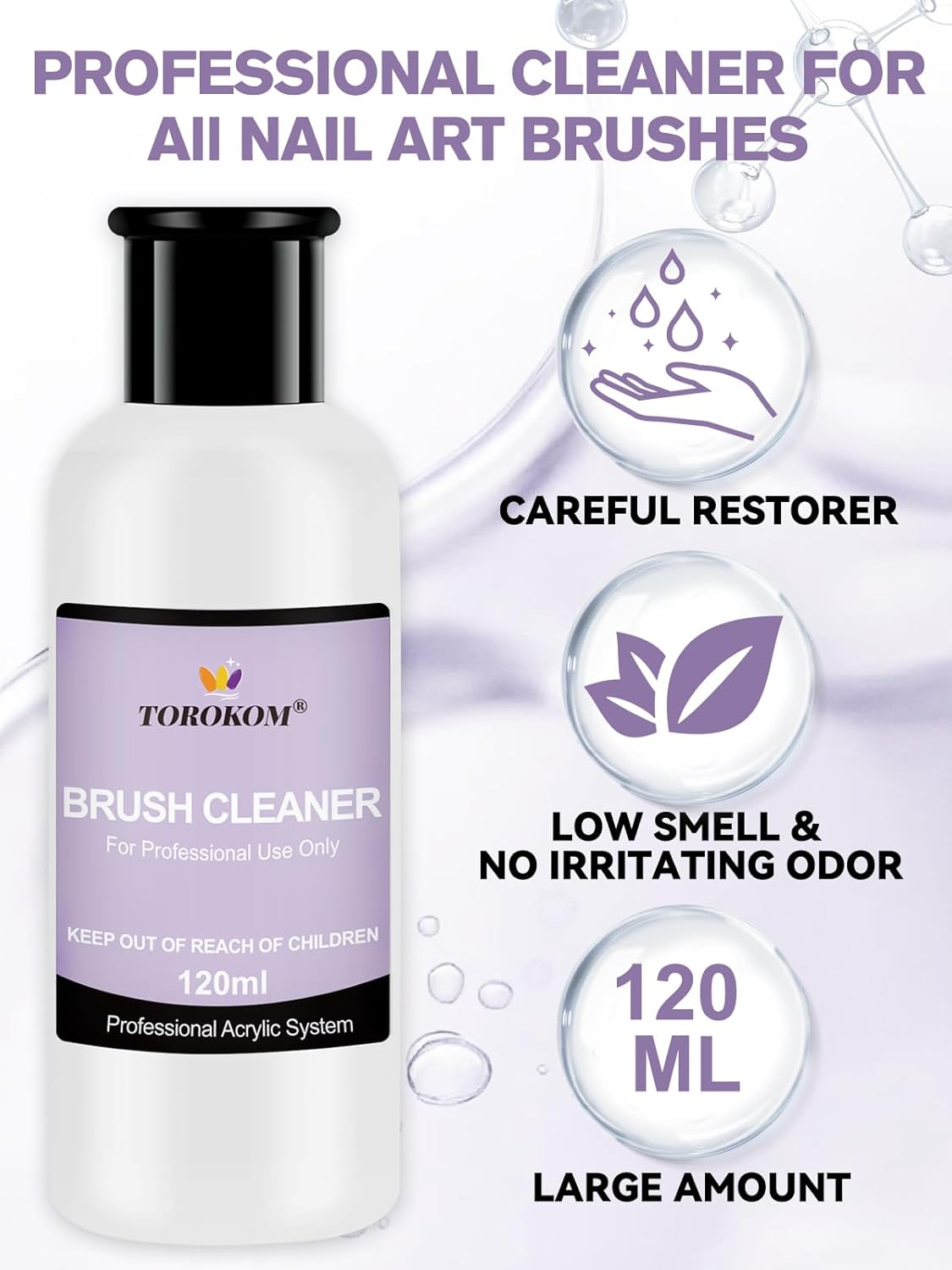 TOROKOM Acrylic Nail Brush Cleaner, 4 OZ Acrylic Brush Cleaner Nail Brush Cleaner Conditioner with Dappen Dish and Scrub Brush for Quickly Clean Gel Polish, Nail Extension Gel, Acrylic Nails Brush