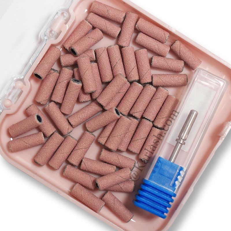 Karlash Professional Nail Mini Sanding Bands Pink Grit File + Mini Mandrel Bit (Medium Grit)