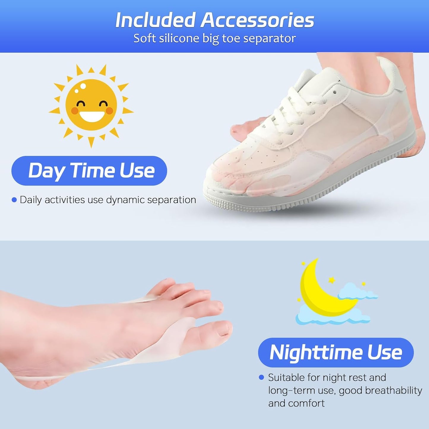 Adjustable Bunion Corrector for Women & Men Big Toe – The toe straightener Brace designed to relieve bunion discomfort – Built-in Night Bunion Correctors for Resting Comfort and Hallux Valgus Support