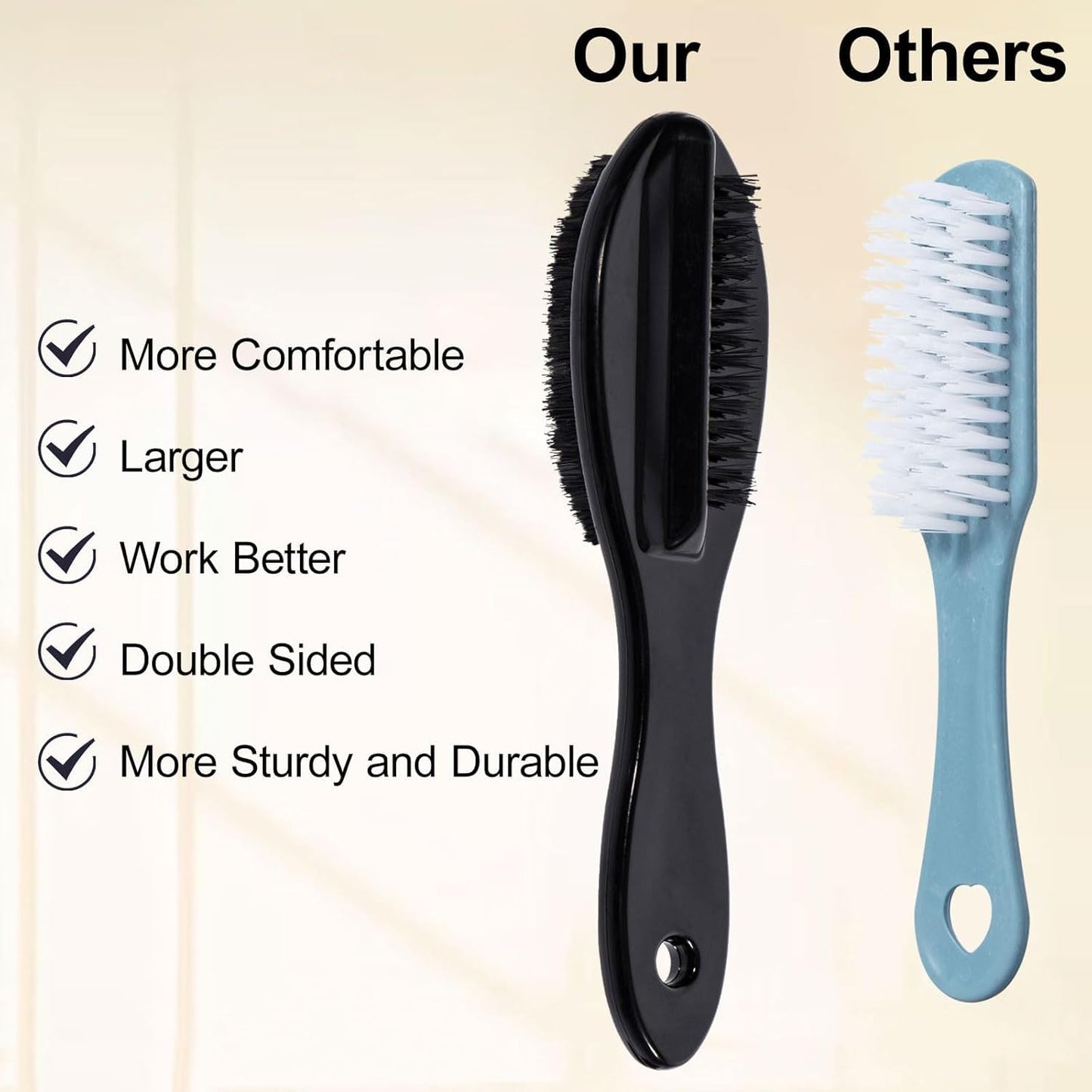 Nail Brush for Cleaning Fingernails 4 PCS, Long Handle Grip Double Sided Nail Foot Scrub Brush Fingernail Cleaner, Soft Stiff Bristles Pedicure Nail Scrubber Non-Slip for Men Women Clear White