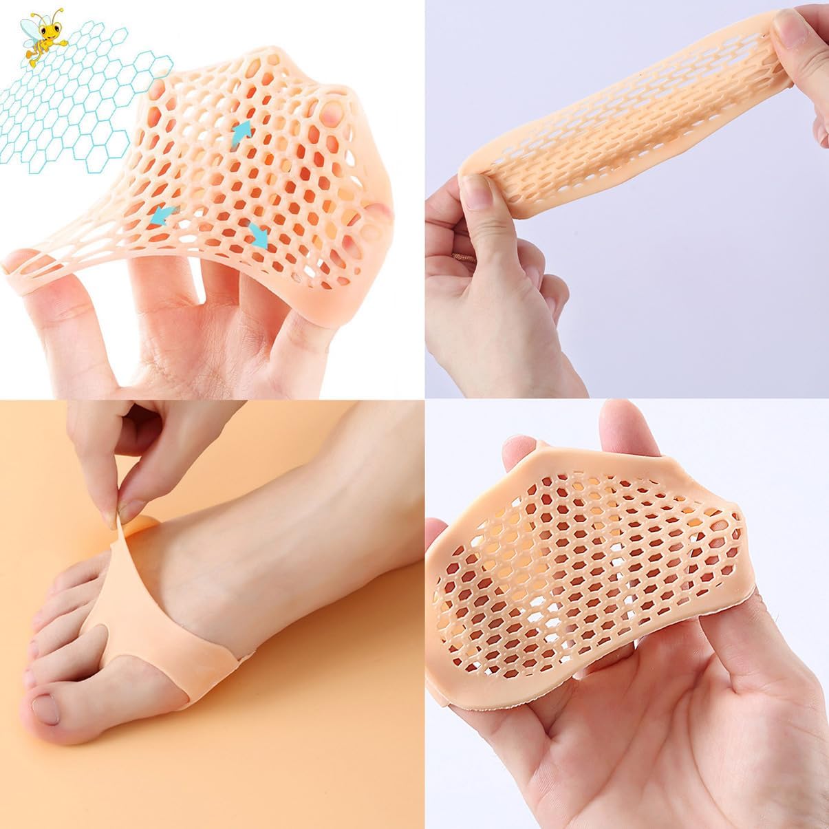 3 Pack Metatarsal Pads for Women and Men, Gel Toe Pads Cushions Forefoot Insoles, Ball of Foot Protect Mortons Neuroma Callus Foot Pain Relief Bunion Silicone Inserts (White, One Size fit All)