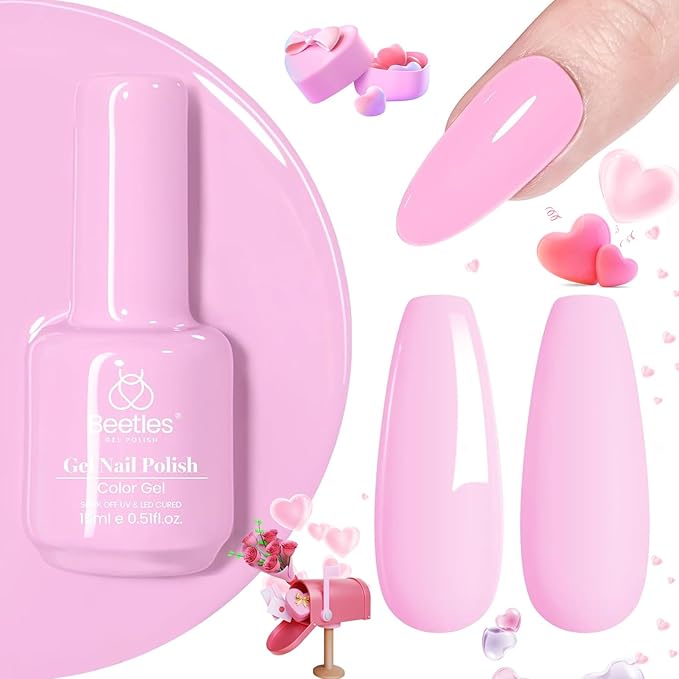 Beetles Pink Gel Nail Polish- 1 Pcs Baby Pink Gel Polish Nail Art Light Color Nail Polish Design Decoration Manicure Salon DIY Soak Off Home Uv Nail Lamp Needed 15ml