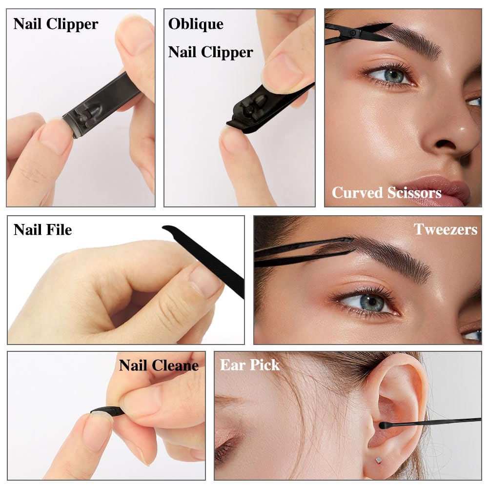 Easter Basket Stocking Stuffers, Nail Care Kit for Men, 7 PCS Manicure and Pedicure Kit, Manicure Set Men Travel Nail Kit Nail Clipper Set Kit Tool Christmas Gift Mens Nail Grooming Kit(Black)