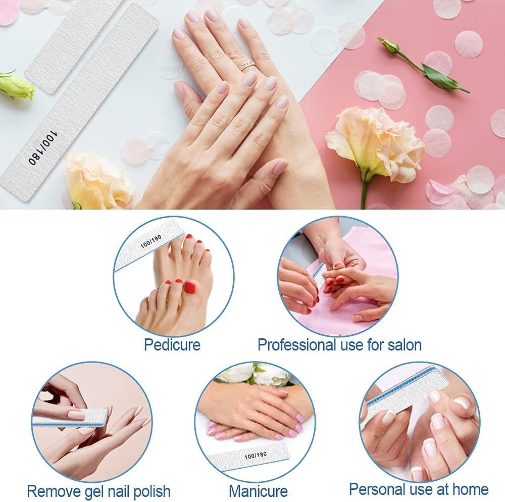 50 Pcs Nail File 100/180 Grit, Heavy Duty Nail Files for Acrylic/Natural Nails, Emery Boards for Nails, Strong Finger Nail Filler, Coarse Nail File for Home and Salon Use