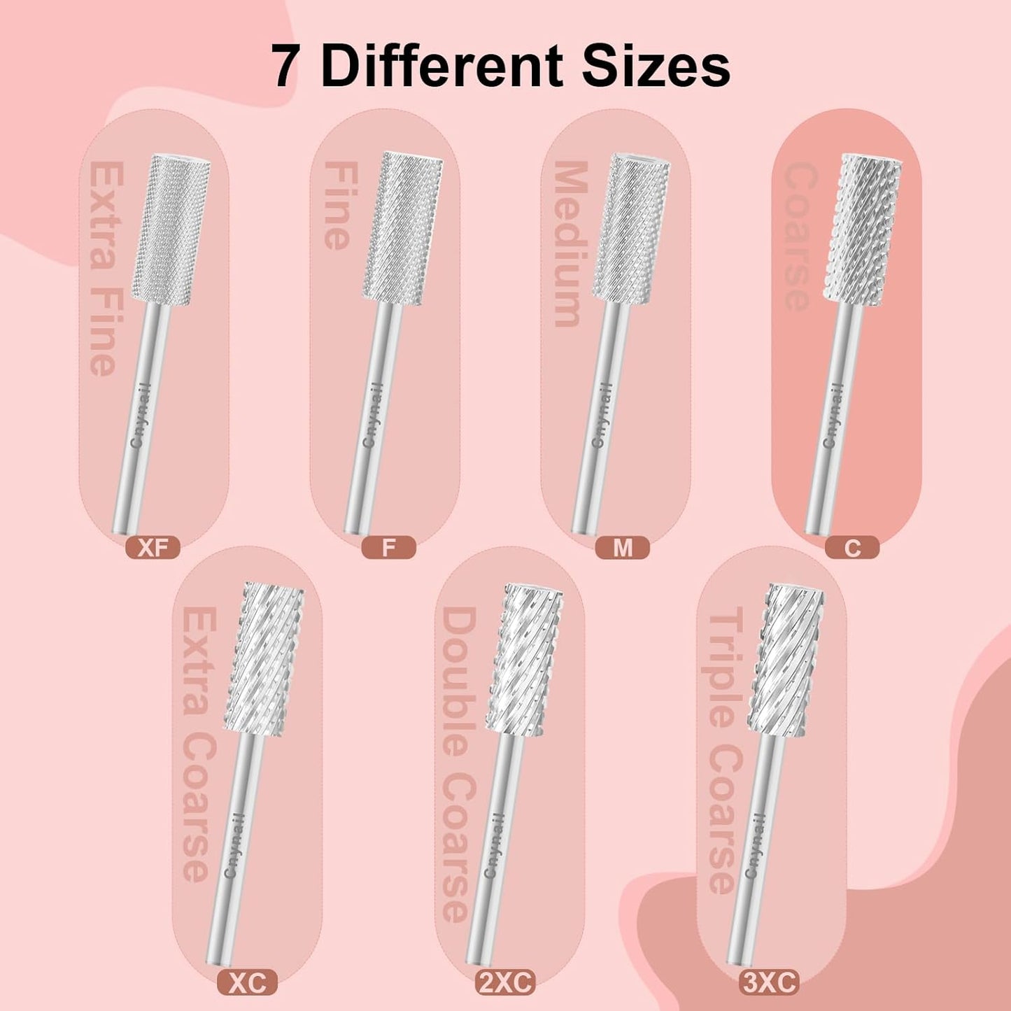 3/32" 5.35MM Small Barrel Flat Top Bit Tungsten Carbide Nail Drill Bit Safety Bit for Gel & Acrylic Removal, 2-Way Rotating Efile Tip, Salon Electric File Accessory (C Grit, Silver)