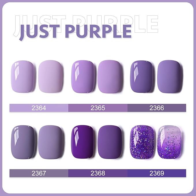GAOY Purple Gel Nail Polish Set, 6 Colors Glitter Spakle Soak Off UV Light Cure Gel Polish Kit for Salon and Nail Art DIY at Home