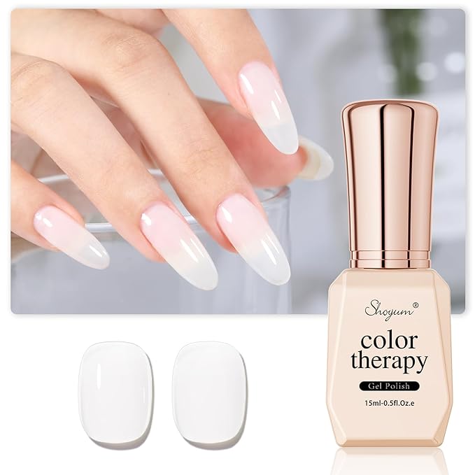 Milky White Gel Nail Polish, 15ml Natural Translucent Jelly Nude Color Soak Off UV Light Cure Gel Polish for Nail Art Salon DIY Manicure at Home