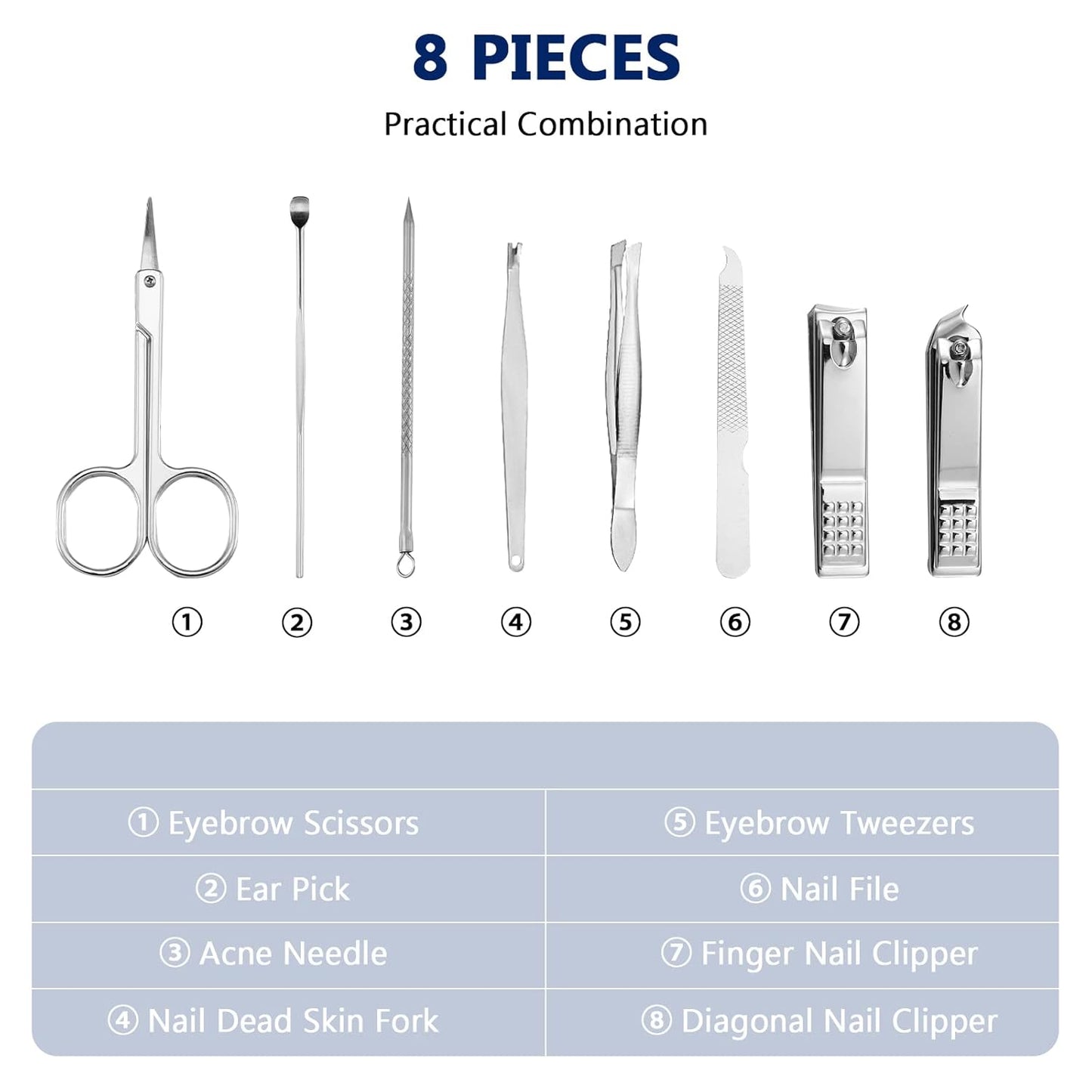 Lasnten 24 Set Christmas Manicure Set Bulk Nail Clippers Grooming Nail Kit Stainless Steel Professional Pedicure Kit Pedicure Tools with Travel Case Gifts for Xmas Men Women(8 in 1,Gray, Silver)