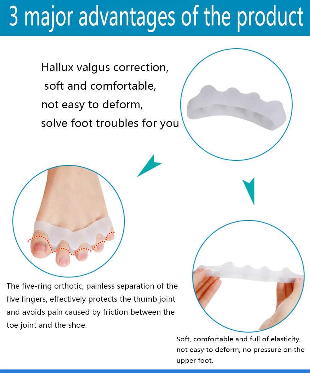 2 Pairs Toe Separators, Soft Gel Toe Spacers to Correct Bunions, Toe Stretcher for Therapeutic Relief from Plantar Fasciitis, Hammer Toes, Claw Toes, Foot Pain for Women & Men