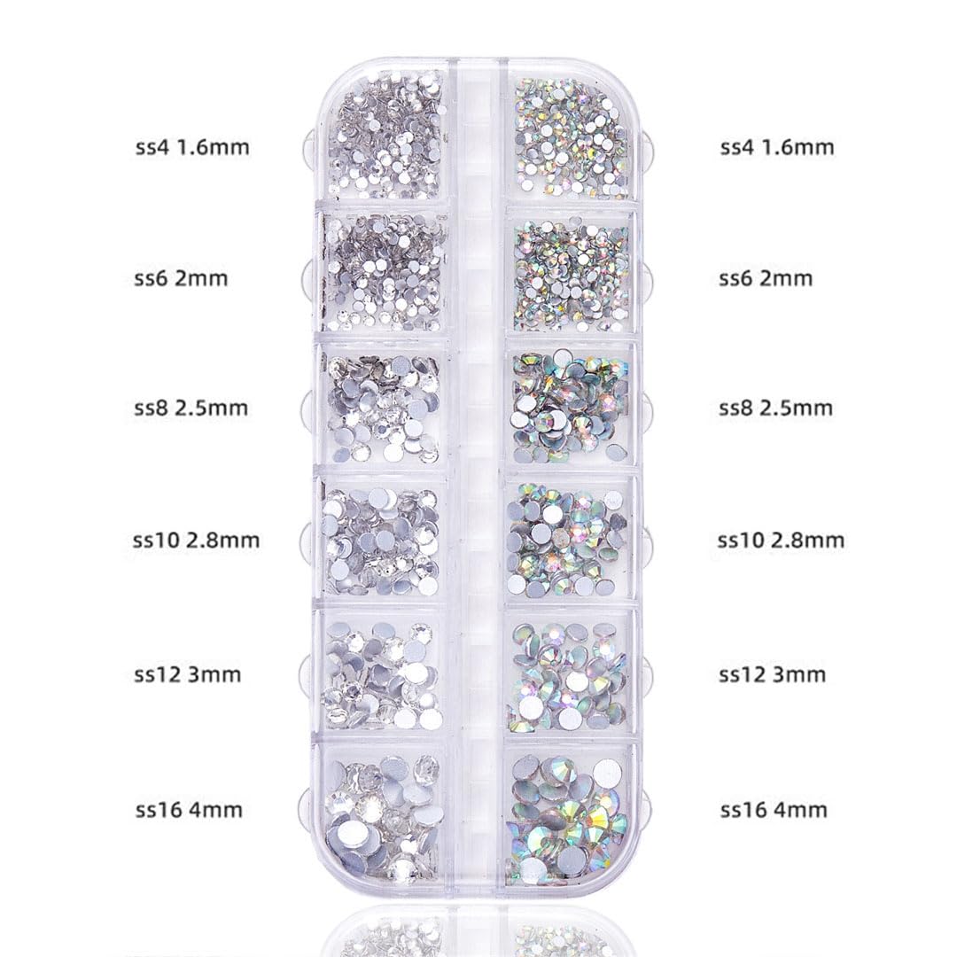 12 grid flat back Rhinestones with Tweezers and Wax Pencil Gems , DIY decorative Nail Face and apparel accessories (crystal and crystal AB)