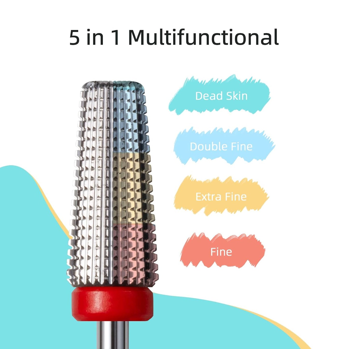 Fine 5 in 1 Nail Drill Bits, Safety Carbide Nail Bit, Straight Cut Tapered Drill Bits for Nails, 3/32 Two-way, Electric Manicure Drills Accessories