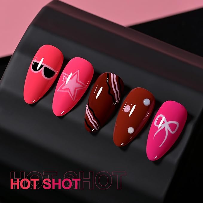 GAOY Red Hot Pink Gel Nail Polish Set, 6 Colors Neon Soak Off UV Light Cure Gel Polish Kit for Salon and Nail Art DIY at Home