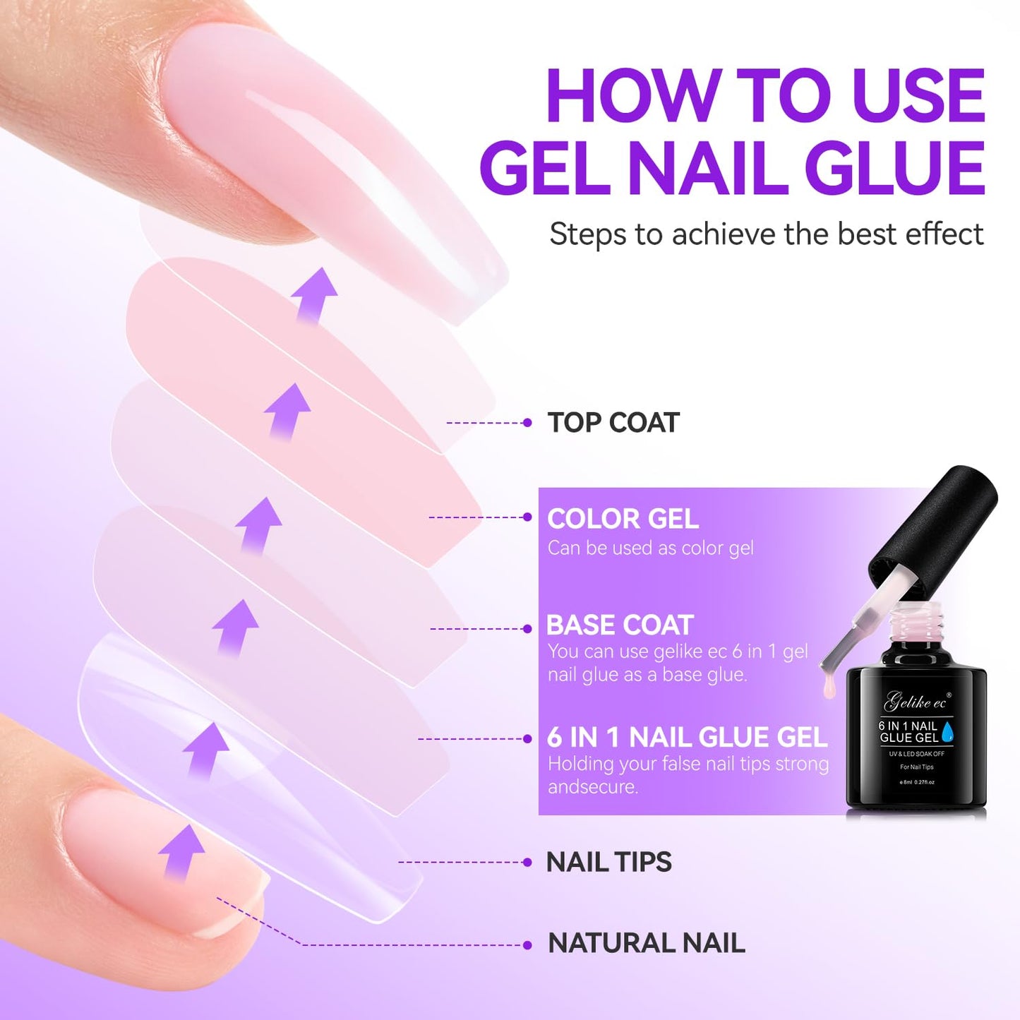 Gelike EC Pro Nail Glue & Strengthener: Nude 6-in-1 Nail Adhesive for Repair - Strengthening & Protein Repair - Perfect for Home & Salon Use 11544 - UV Needed