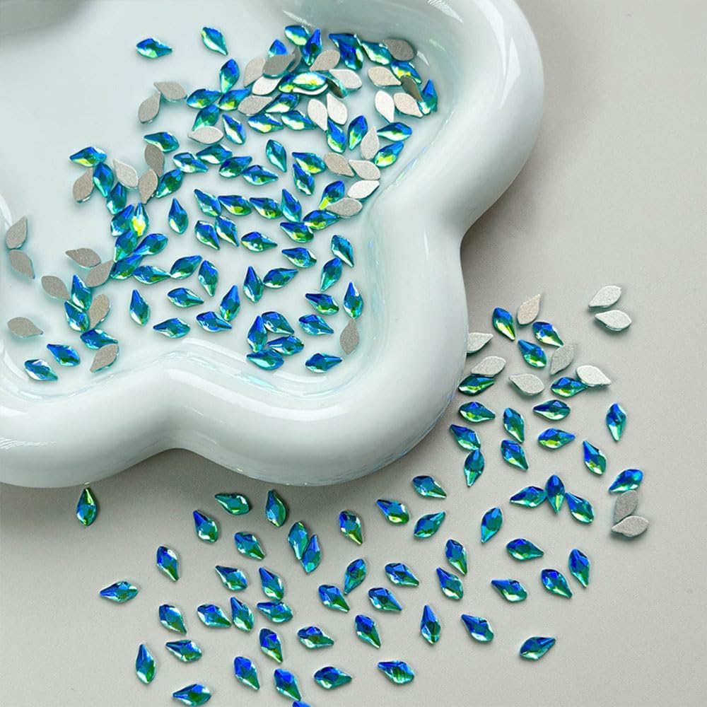 200PCS Blue Nail Charms, Crystals Rhinestones Flatback Nail Shiny Zircon Diamonds for 3D Decorations DIY Nail Art Accessories