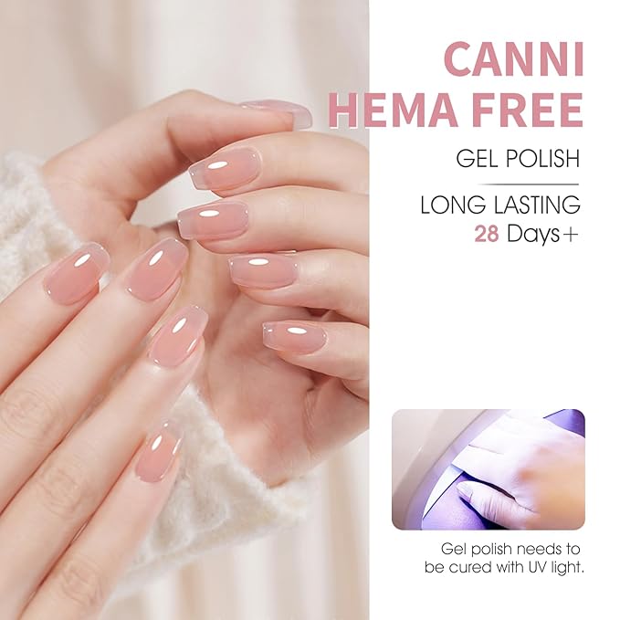 CANNI Jelly Gel Nail Polish Set – 6 Colors (Pink, Red, Nude Brown), 9ML Translucent Natural Shades, Soak Off UV LED Gel, High Gloss Nail Art for Salon & DIY