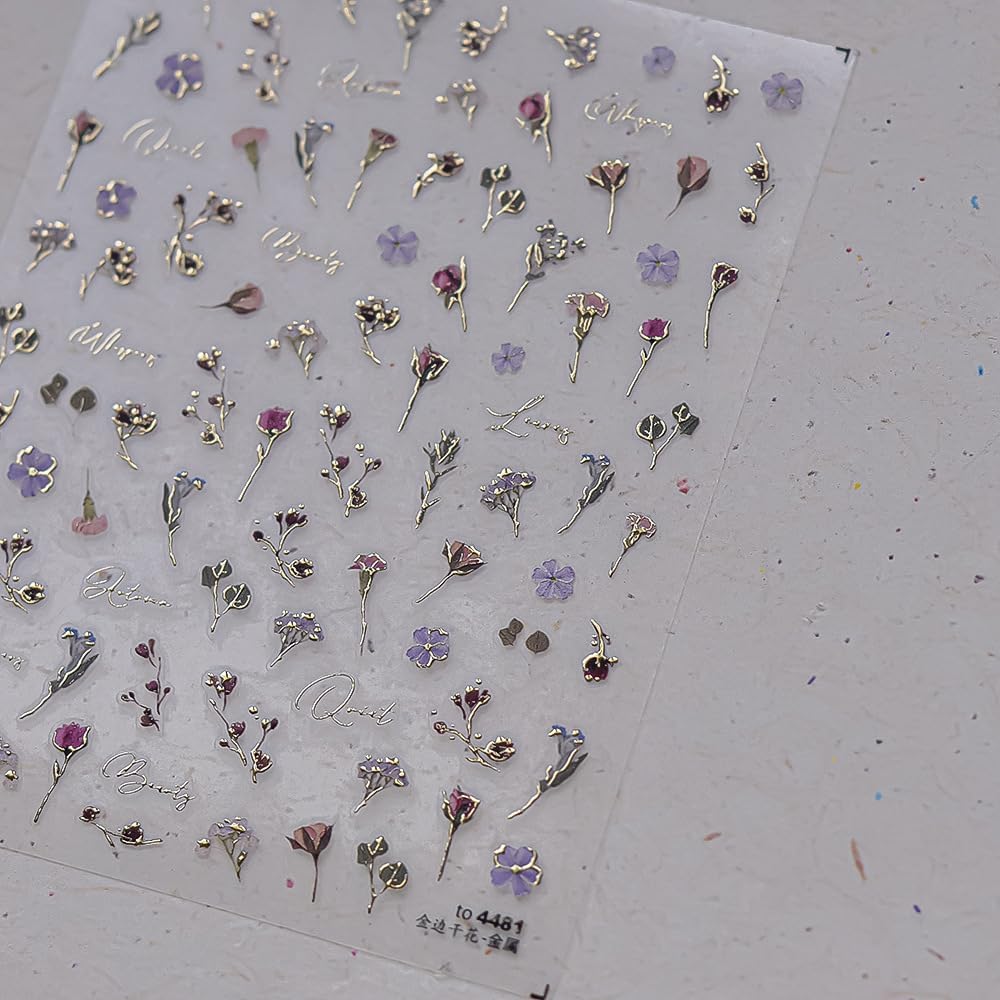 Flower Nail Stickers 5D Embossed Rose Flower Nail Decals 1PCS Gold Rose Sticker for Nails Self-Adhesive Spring Summer Floral Nails Stickers Nail Art Supplies for Women Manicure Nail Art Decorations