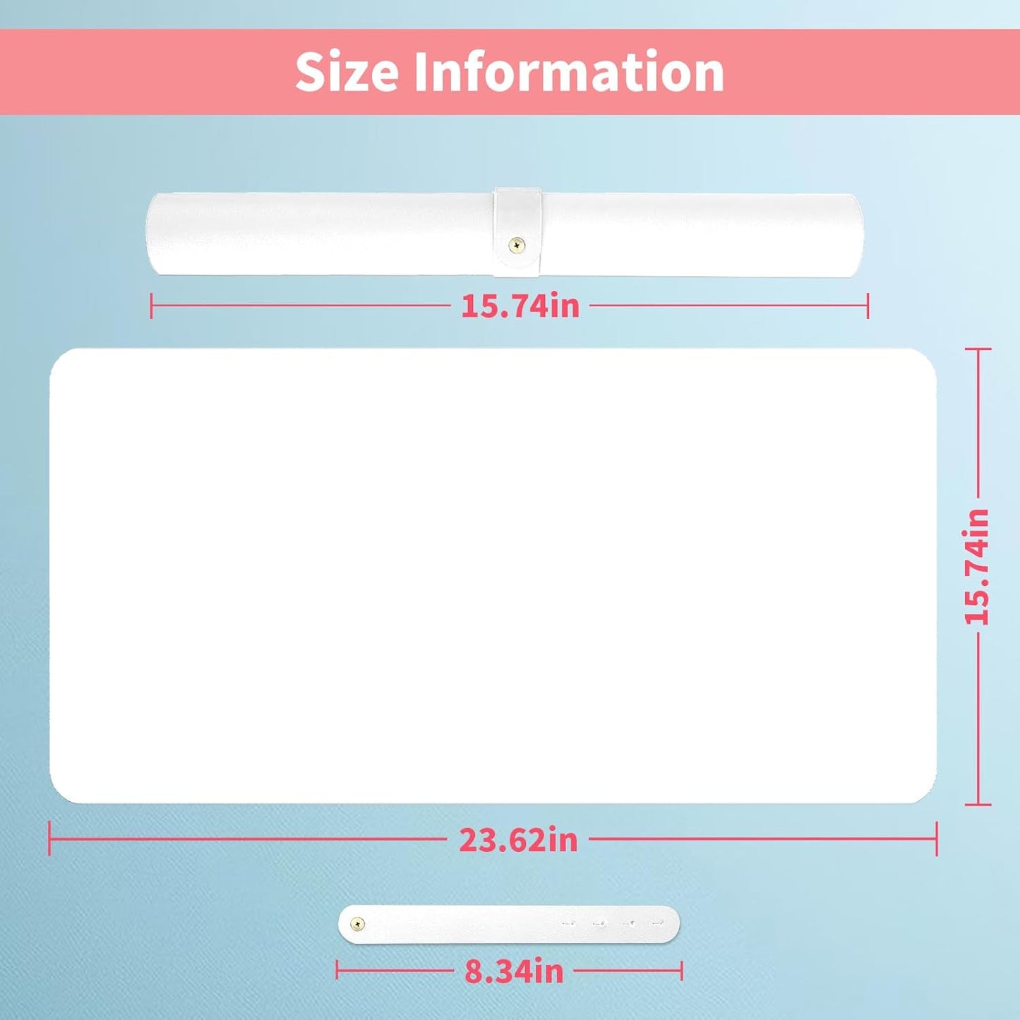 Double-sided Nail Table Mat for Nail tech - Soft Microfiber PU Leather Nail Desk Mat - Foldable Nail Art Table Mat Acetone Resistant for Nails Salon Home (White) (Mat Only)