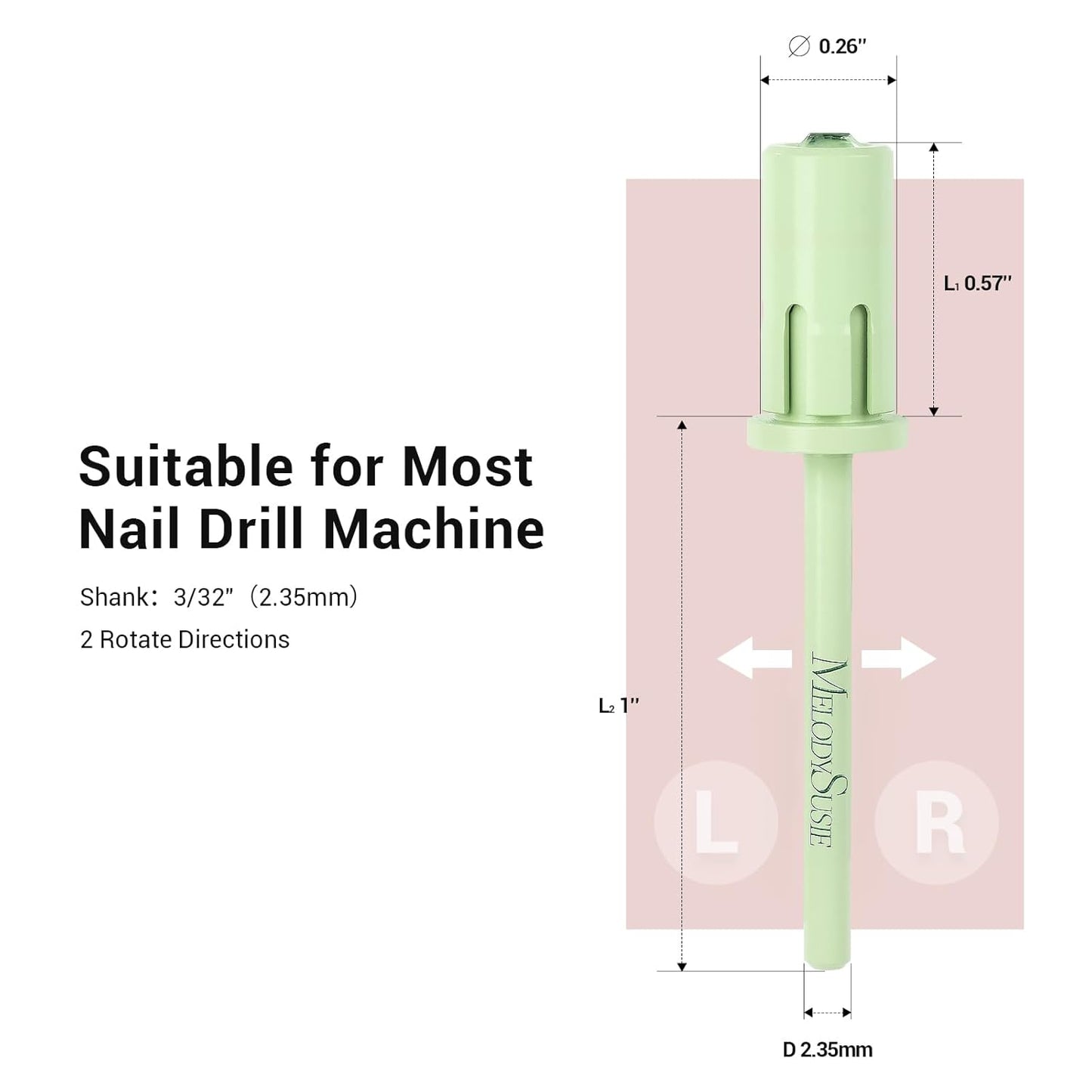MelodySusie Crystal Top Mandrel Bit for Nails, 3/32'' Easy Off Nail Drill Bits for Sanding Bands, Suitable for Acrylic Nails Gel Manicures and Pedicures, Tea Green