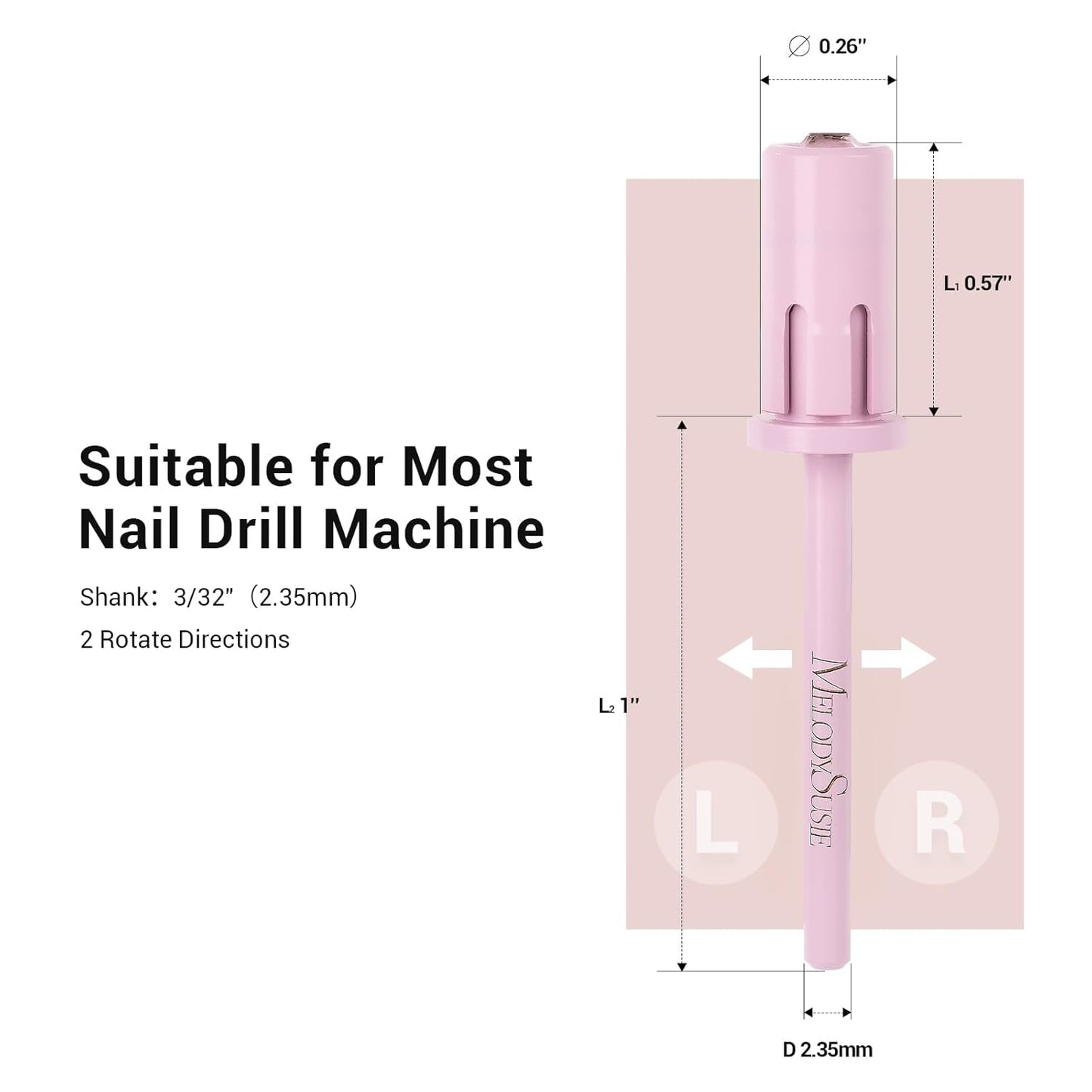 MelodySusie Crystal Top Mandrel Bit for Nails, 3/32'' Easy Off Nail Drill Bits for Sanding Bands, Suitable for Acrylic Nails Gel Manicures and Pedicures, Rose PinK